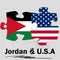 USA and Jordan flags in puzzle