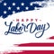 USA Labor Day greeting card with brush stroke background in United States national flag colors and hand lettering text.