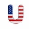 USA letter U - Capital 3d american flag font - American way of life, politics  or economics concept