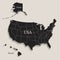 USA map with Alaska and Hawaii Black blackboard separate states individual