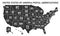 USA map with borders and abbreviations for US states. Black color states with white inscriptions. Flat style vector