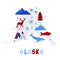 USA map collection. State symbols on gray state silhouette - Alaska