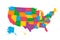 USA map with geographical state borders and state abbreviations. United States of America map. Colorful US map design with state