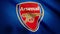 USA - NEW YORK, 12 August 2018: Animated logo of London football club Arsenal F.C. Close-up of waving flag with Arsenal