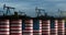 USA oil crude petroleum fuel barrels in row endless footage