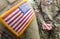 USA patch flag on soldiers arm. US troops