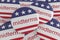 USA Politics Badges: Pile of Midterms Buttons With US Flag, 3D Illustration