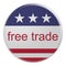 USA Politics News Badge: Free Trade Button With US Flag 3d illustration