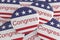 USA Politics News Badges: Pile of Congress Buttons With US Flag 3d illustration