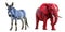 USA presidential election political parties. Republicans elephant vs Democrats donkey isolated on white transparent