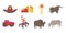 USA Ranch icons set. Agriculture farm. Cowboy. American bison and a cow. Farming in America. Flat vector.