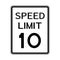 USA Road Traffic Transportation Sign: Speed Limit 10 On White Background