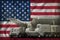 USA rocket troops concept on the national flag background. 3d Illustration