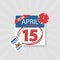 USA Tax Day Warning Icon, April 15th, the Federal Income Tax Deadline Reminder on a Flat Calendar Design with Red Marker