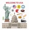 USA travel or America tourism welcome poster template vector tourist landmarks attractions