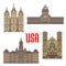 USA travel landmarks icon of Utah architecture