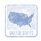 USA travel stamp with silhouette of map of United States of Amer