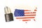 USA United States of America national flag with outline on white background with open lock top view. The concept of opening the