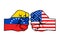 USA and Venezuela conflict with flags on fists