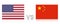 USA versus China. The United States of America against the People`s Republic of China. National flags with reflection.