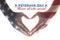 USA Veterans day with United Stated of America flag pattern on people`s hands in heart shape and greeting announcement honoring