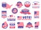 Usa voting labels. American presidential election badges and vote stickers, encouraging political voting banners