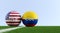 USA vs. Colombia Soccer Match - Soccer balls in USA and Colombia national colors on a soccer field.