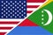 USA vs Comoros national flag from textile. Relationship between two american and african countries