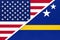 USA vs Curacao national flag. Relationship between two countries