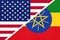 USA vs Ethiopia national flag from textile. Relationship between two american and african countries