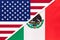 USA vs Mexico national flag. Relationship between two countries