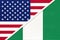 USA vs Nigeria national flag from textile. Relationship between two american and african countries