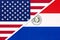 USA vs Paraguay national flag. Relationship between two countries