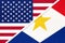 USA vs Saba island national flag from textile. Relationship between two american and caribbean countries