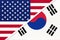 USA vs South Korea national flag from textile. Relationship between two american and asian countries