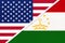 USA vs Tajikistan national flag from textile. Relationship between two american and asian countries