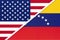 USA vs Venezuela national flag. Relationship between two countries