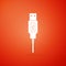 USB cable cord icon isolated on orange background. Connectors and sockets for PC and mobile devices. Computer