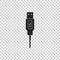 USB cable cord icon isolated on transparent background. Connectors and sockets for PC and mobile devices. Computer