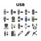 Usb Cable And Port Purchases Icons Set Vector