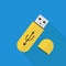 USB device yellow color on blue background with a shadow future technology simple flat design