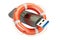 USB flash drive with lifebuoy, safety concept. 3D rendering