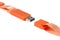USB orange, flash drive on isolated white background