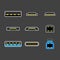 USB type A, B and USB type C plugs, micro, lightning, universal computer white cable connectors, top view vector