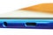 USB Type-C port, 3.5 headphone jack and screen on blue smartphone. White background. Modern technologies