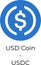 USD Coin USDC cryptocurrency icon on flag