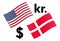 USDDKK forex currency pair vector illustration. American and Danish flag, with Dollar and Krone symbol