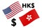 USDHKD forex currency pair vector illustration. American and Hongkong flag, with Dollar symbol