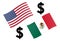 USDMXN forex currency pair vector illustration. American and Mexican flag, with Dollar symbol
