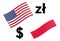 USDPLN forex currency pair vector illustration. American and Polish flag, with Dollar and Zloty symbol